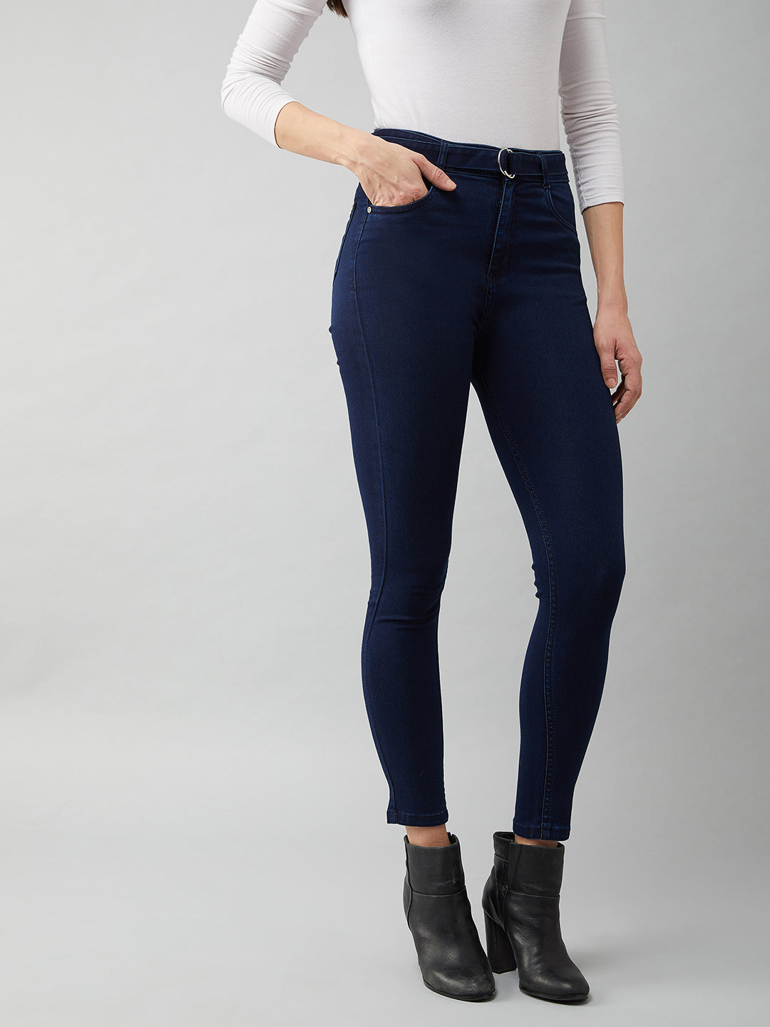 Women's Navy-Blue Cotton Skinny-Fit Relaxed High-Rise Stretchable Denim Jeans