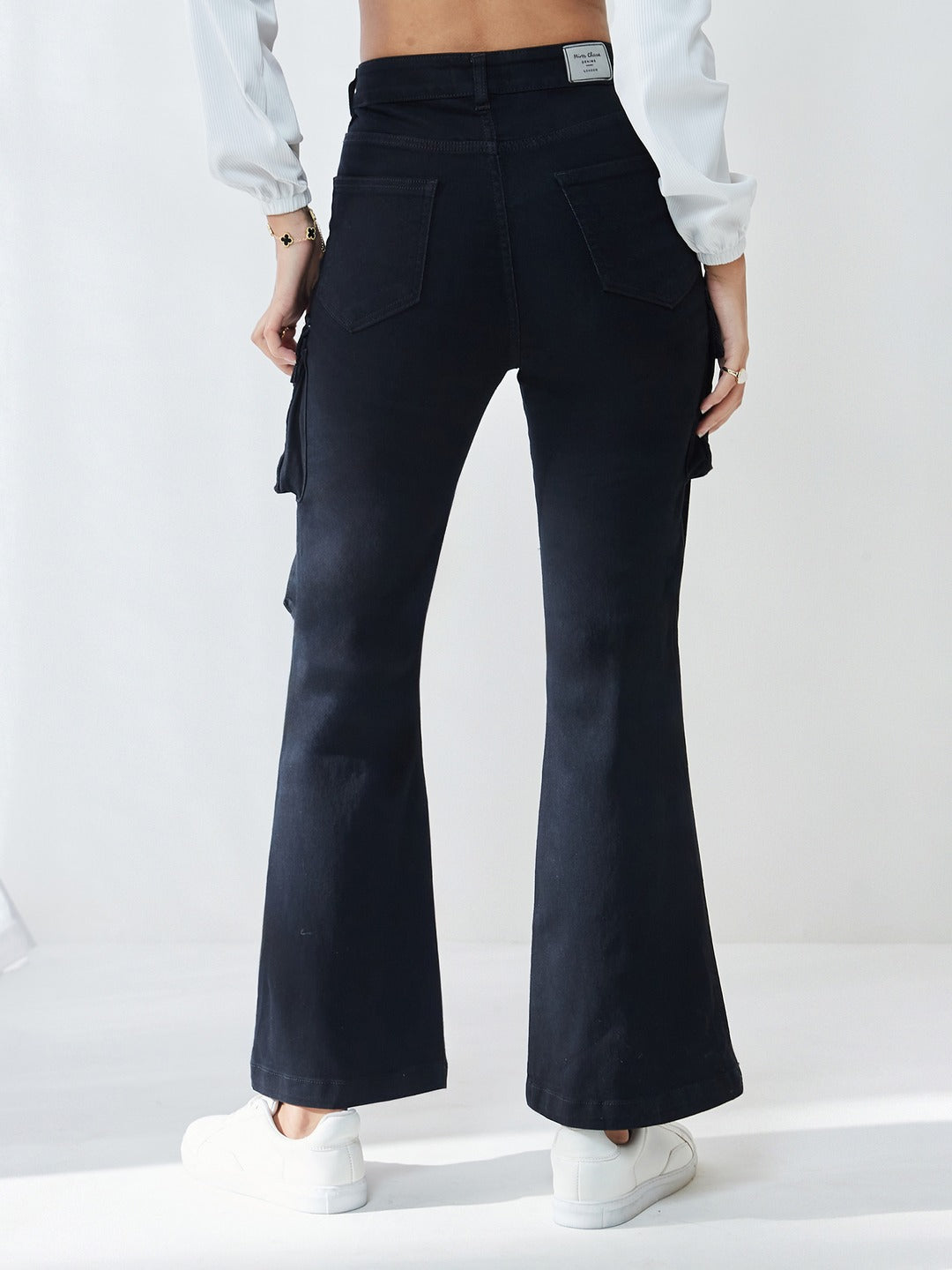 Black Bootcut High-Rise Stretchable Denim Jeans for Women