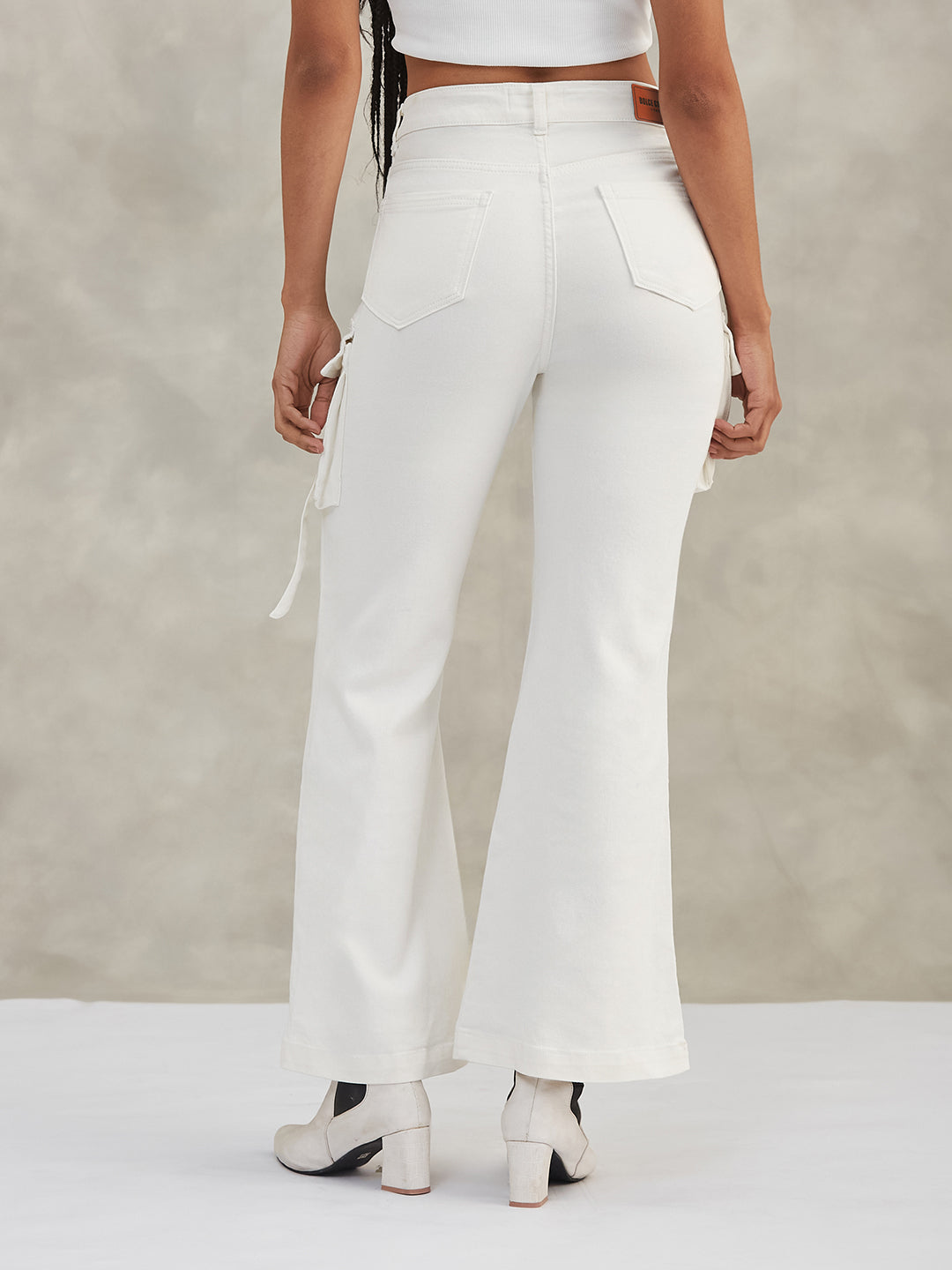 Women's White Bootcut High-Rise Stretchable Denim Jeans