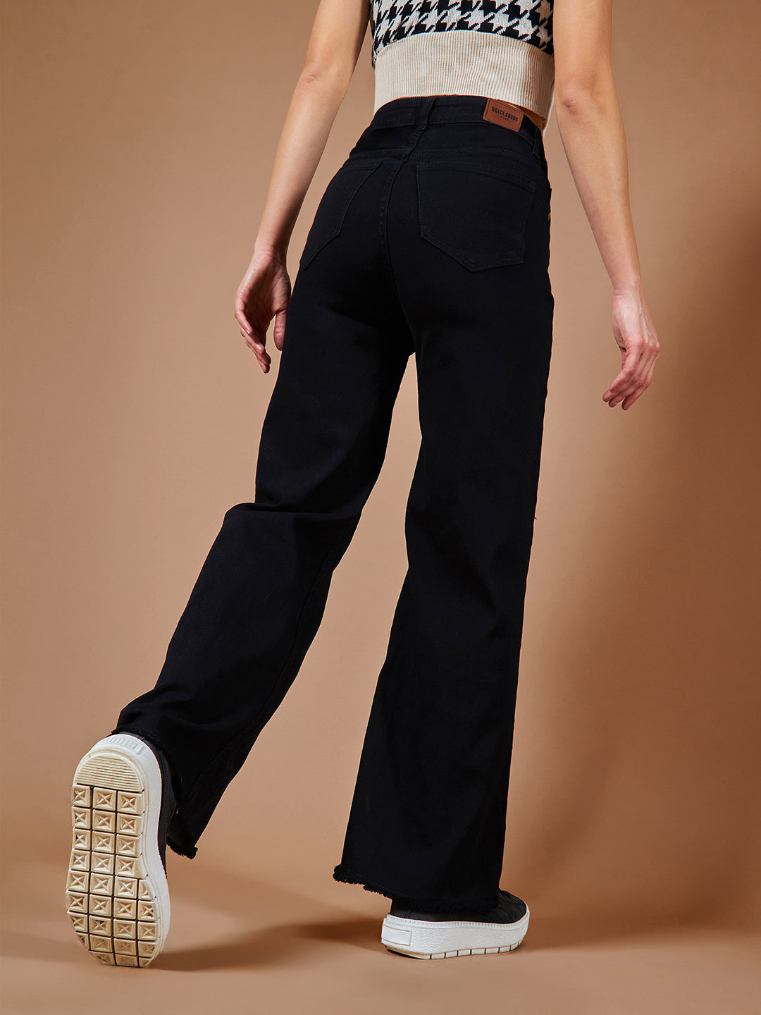 24/7 Comfort Black High-Rise Stretchable Wide-Leg Denim Jeans