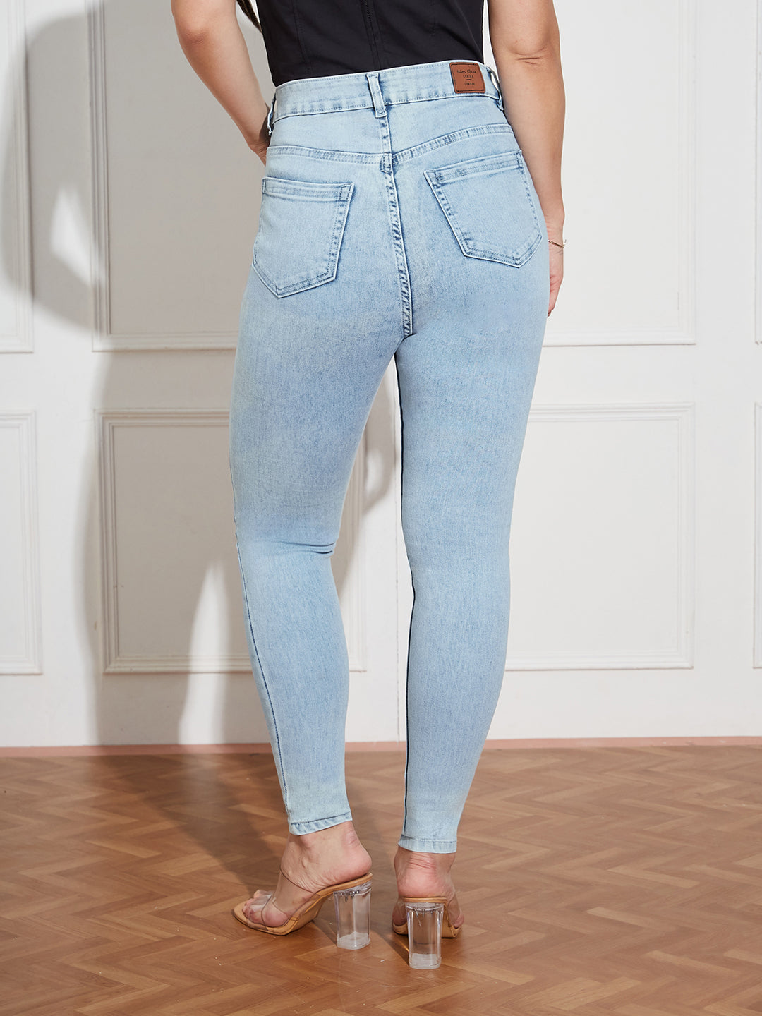 Women's Blue Skinny-Fit High-Rise Clean-Look Regular-Length Stretchable Denim Jeans