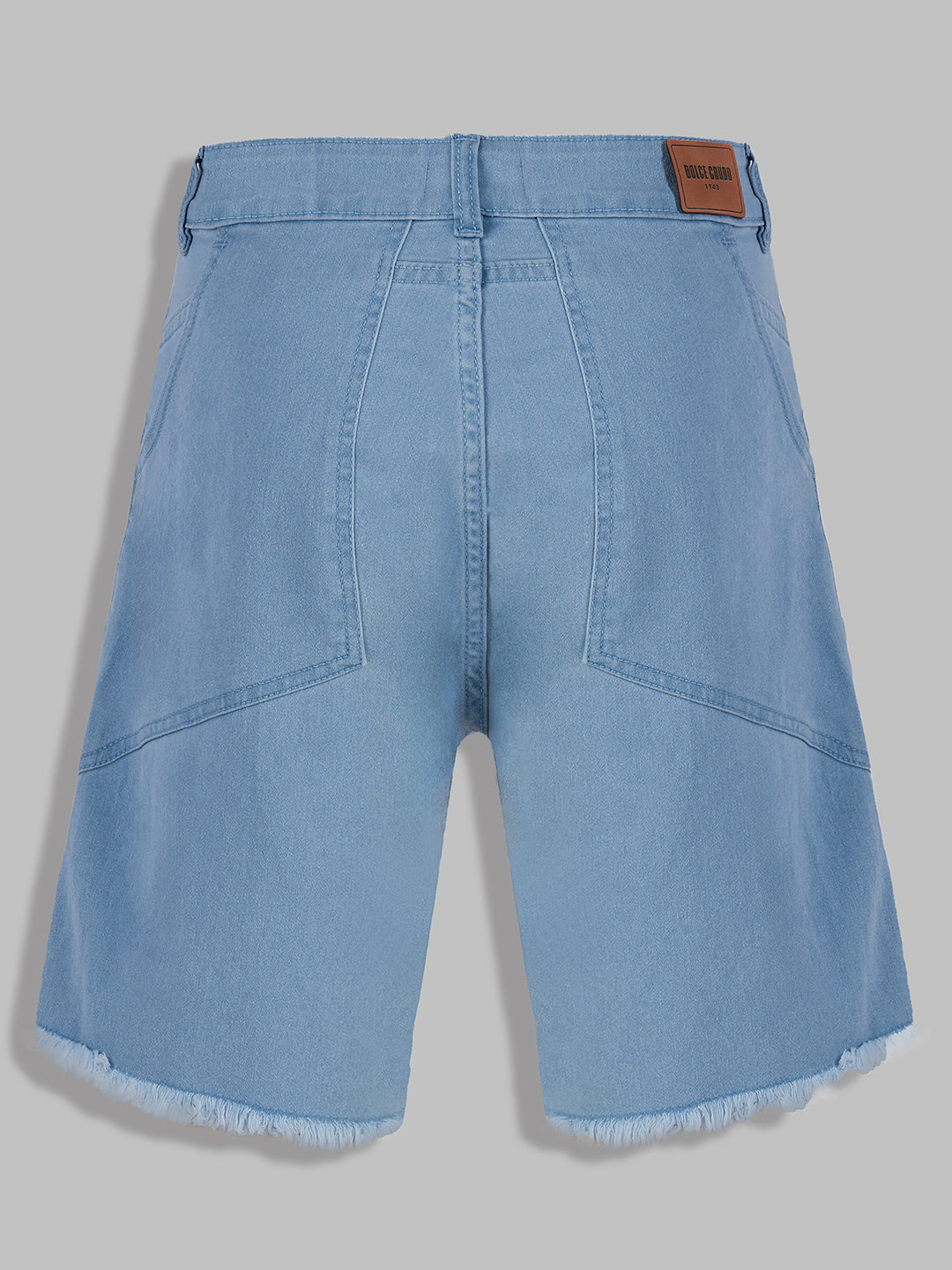 Light-Blue High-Rise Above-Knee Stretchable Denim Shorts for Women — Dolce Crudo