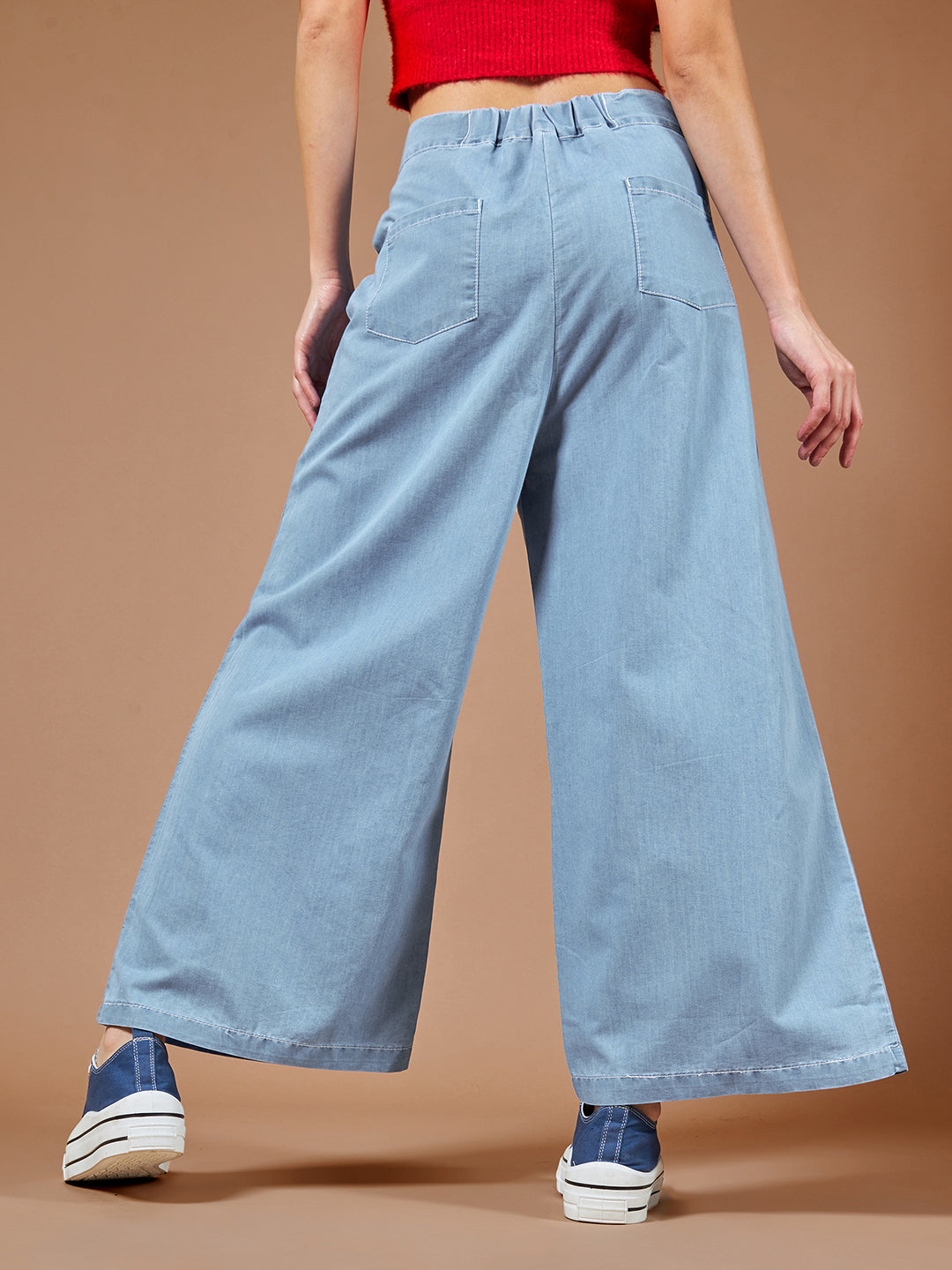 Women's Blue Wide-Leg High-Rise Denim Culottes Pants