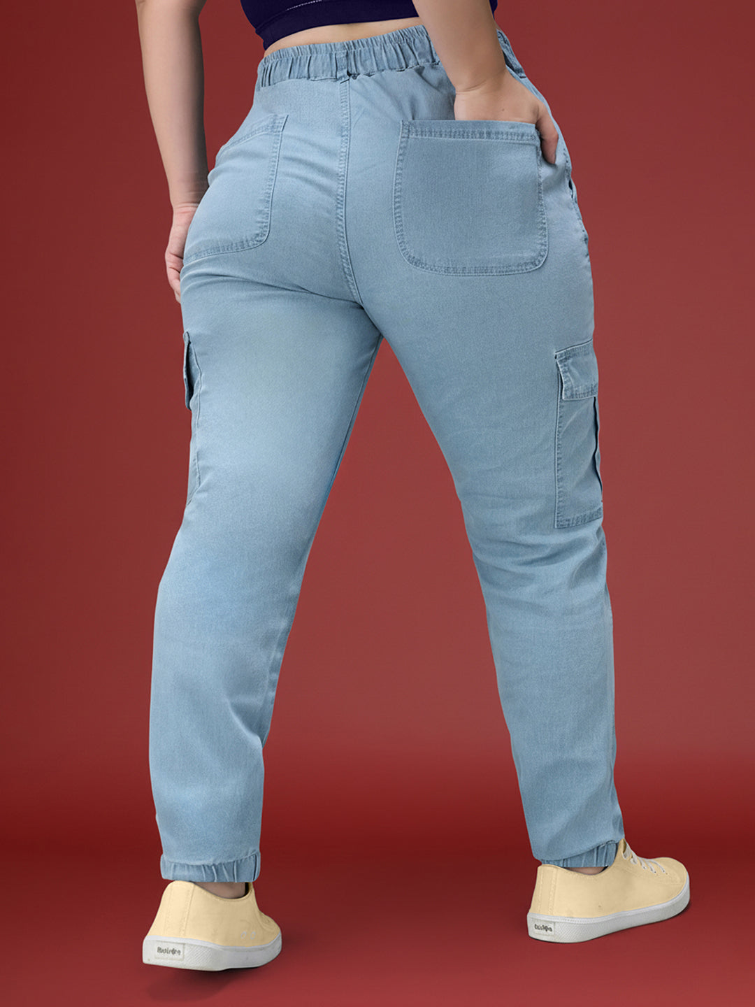 Light Blue Regular High Rise Regular Stretchable Light Weight Denim joggers for Women