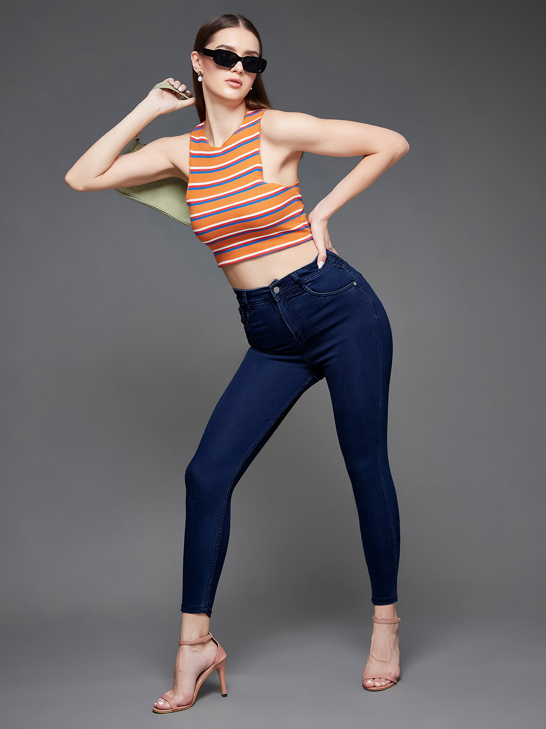 CHASEstretch™ Women's Navy-Blue Skinny-Fit High-Rise Cropped-Length Stretchable Denim Jeans