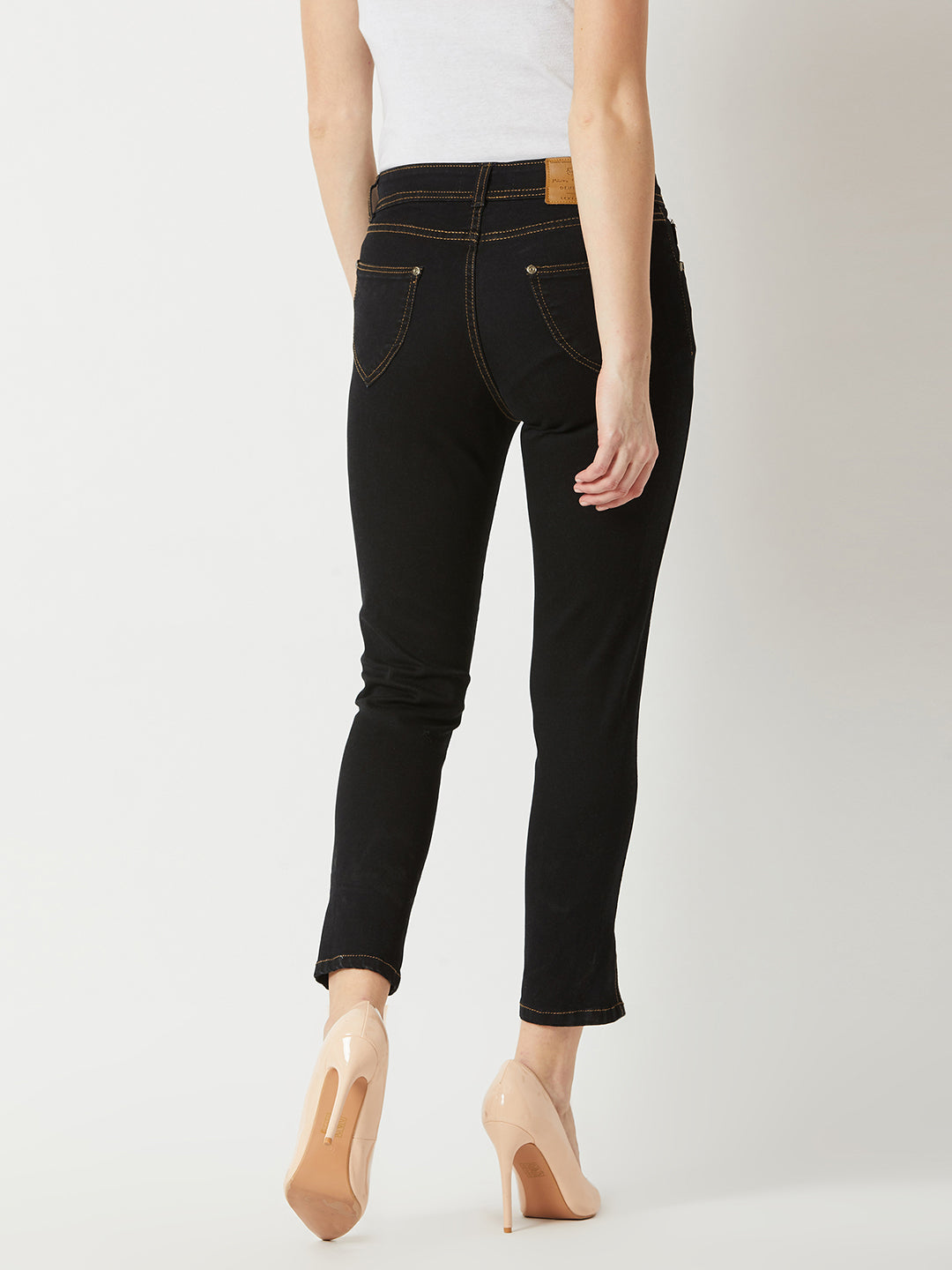 Women's Black Skinny High-Rise Side-Slit Solid Ankle Length Stretchable Denim Jeans