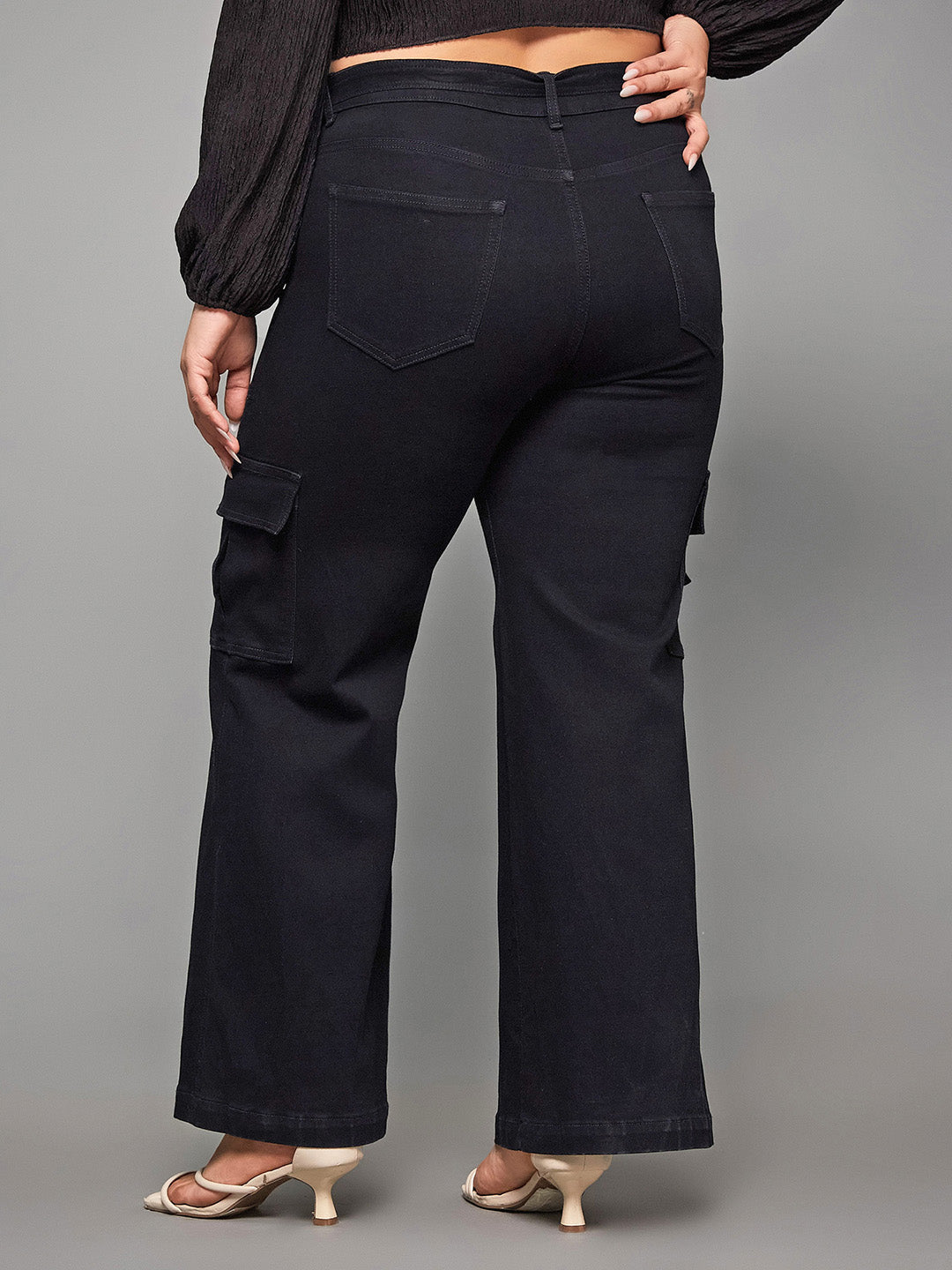 24/7 Comfort Black Wide-Leg High-Rise Stretchable Denim Jeans