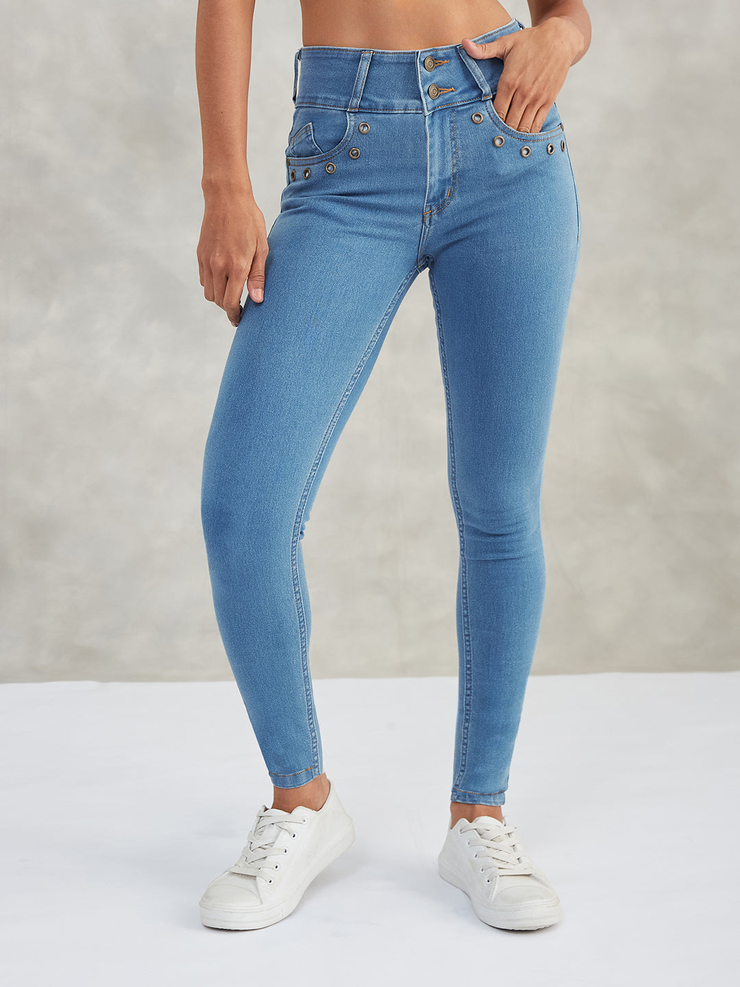 Women's Blue Skinny High-Rise Stretchable Denim Pants