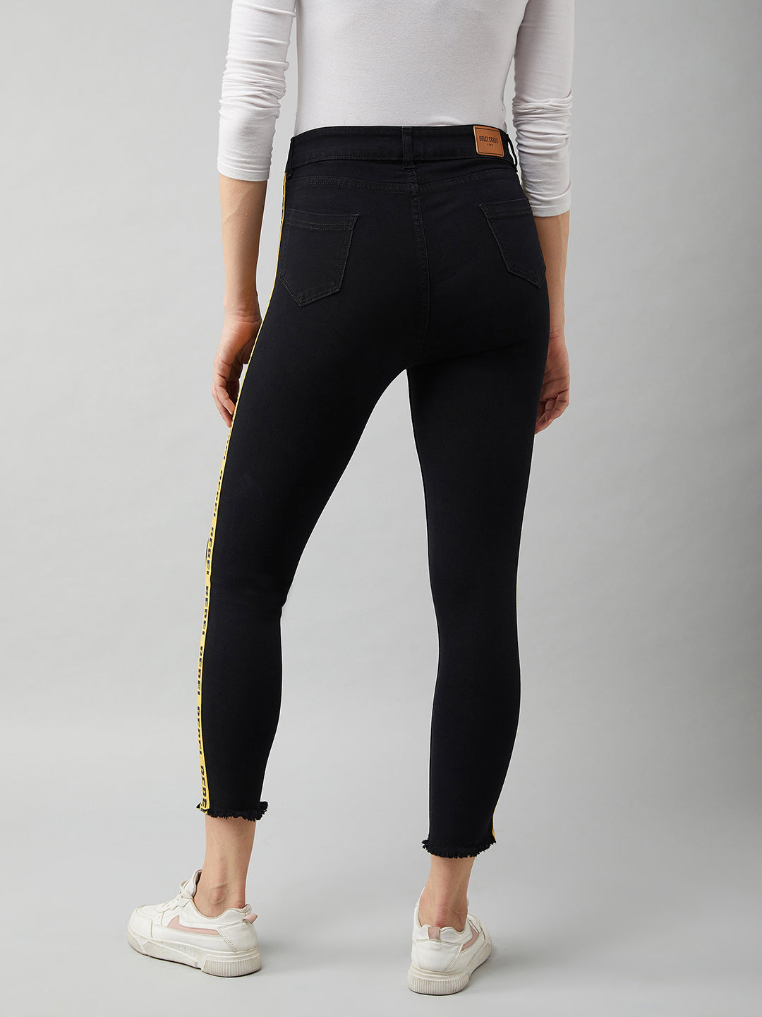 Women's Black Cotton Skinny-Fit Cropped High-Rise Stretchable Denim Jeans