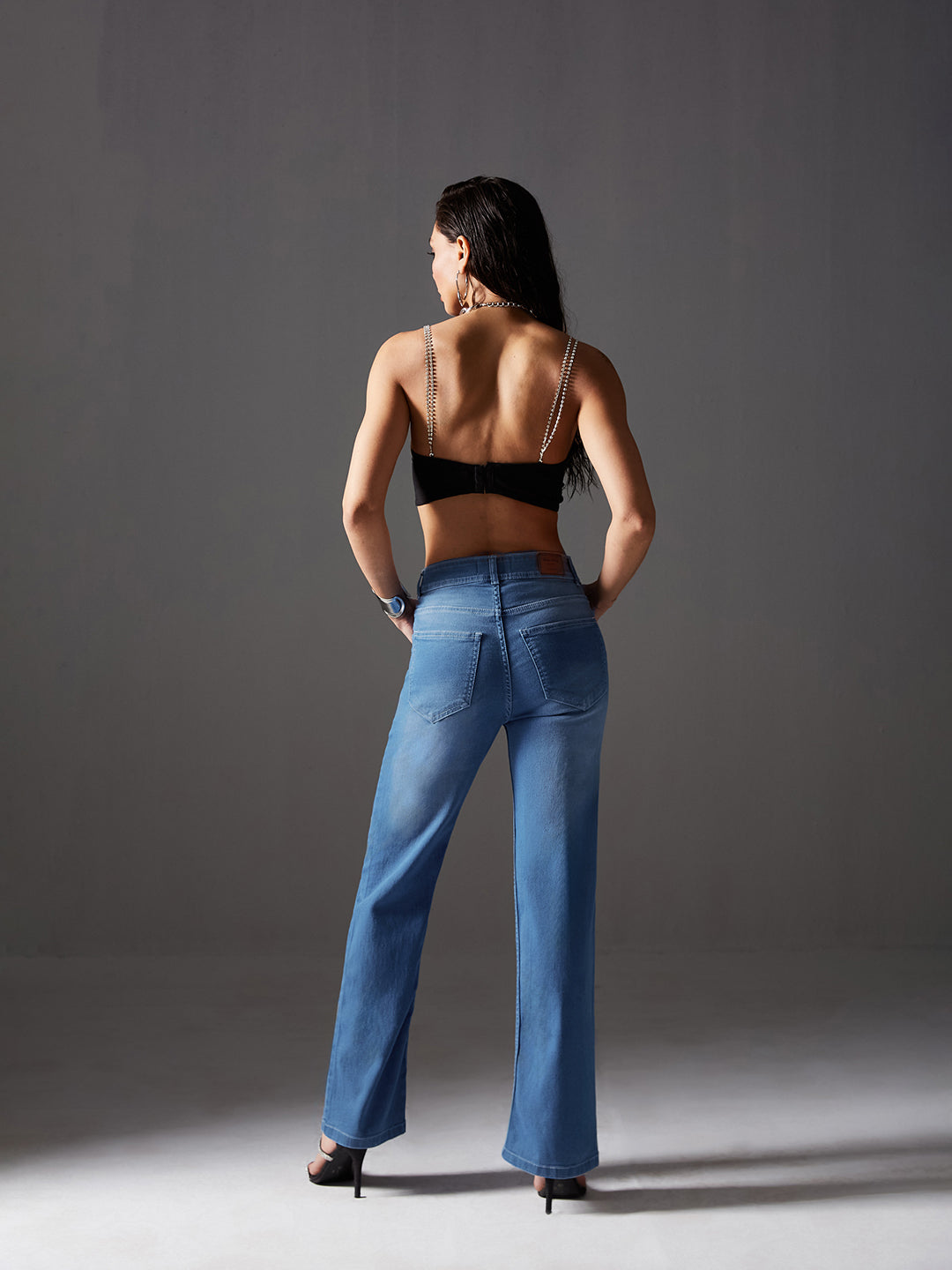 24/7 Comfort Light Blue Wide-Leg Mid-Rise Light Weight Denim Jeans