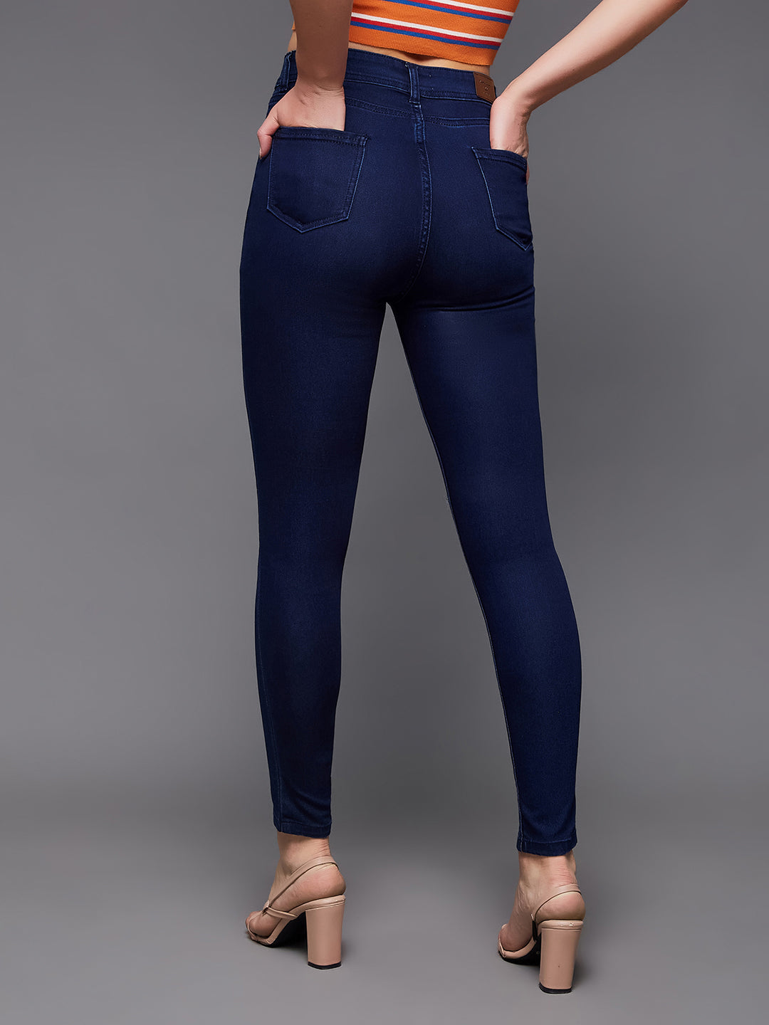 CHASEstretch™ Navy-Blue Skinny High-Rise Knee-Slit Denim Jeans