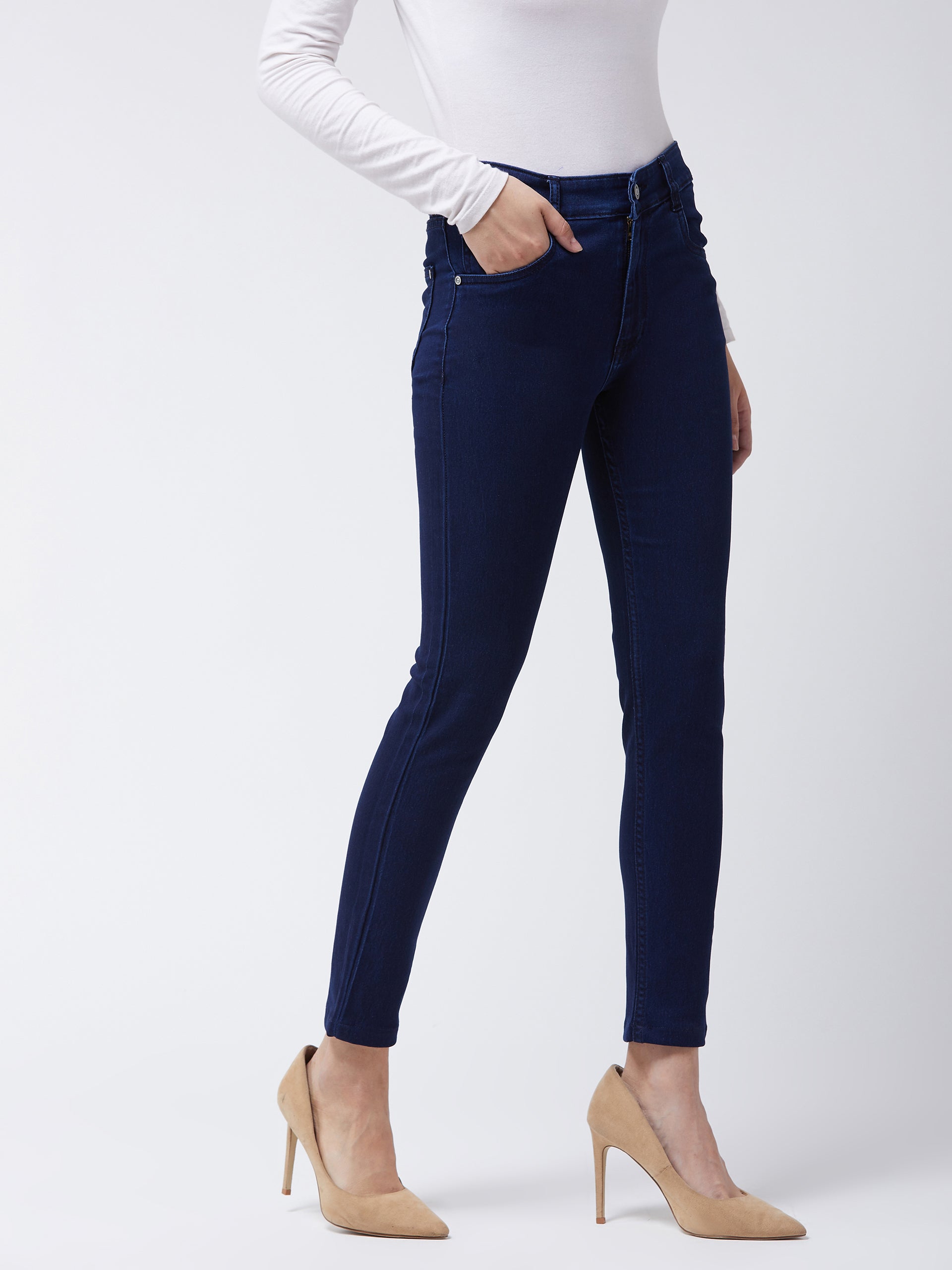 24/7 Comfort Navy-Blue Skinny-Fit Mid-Rise Cropped-Length Stretchable Denim Jeans