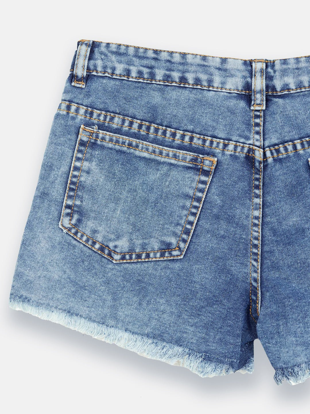 Dark Blue Relaxed-Fit Mid-Rise Highly-Distressed Regular-Length Denim Shorts for Girls/Teenagers