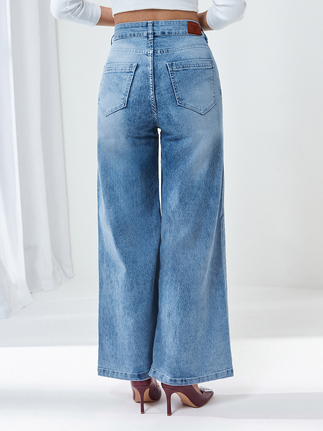 CHASEshape™ Light Blue Wide-Leg High Rise Clean Look Regular Length Stretchable Jeans for Women