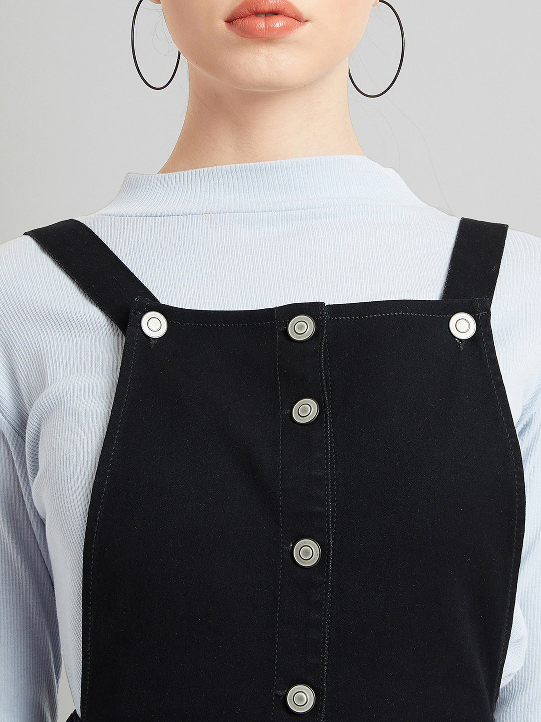 Women's Black Skinny High-Rise Stretchable Denim Dungaree