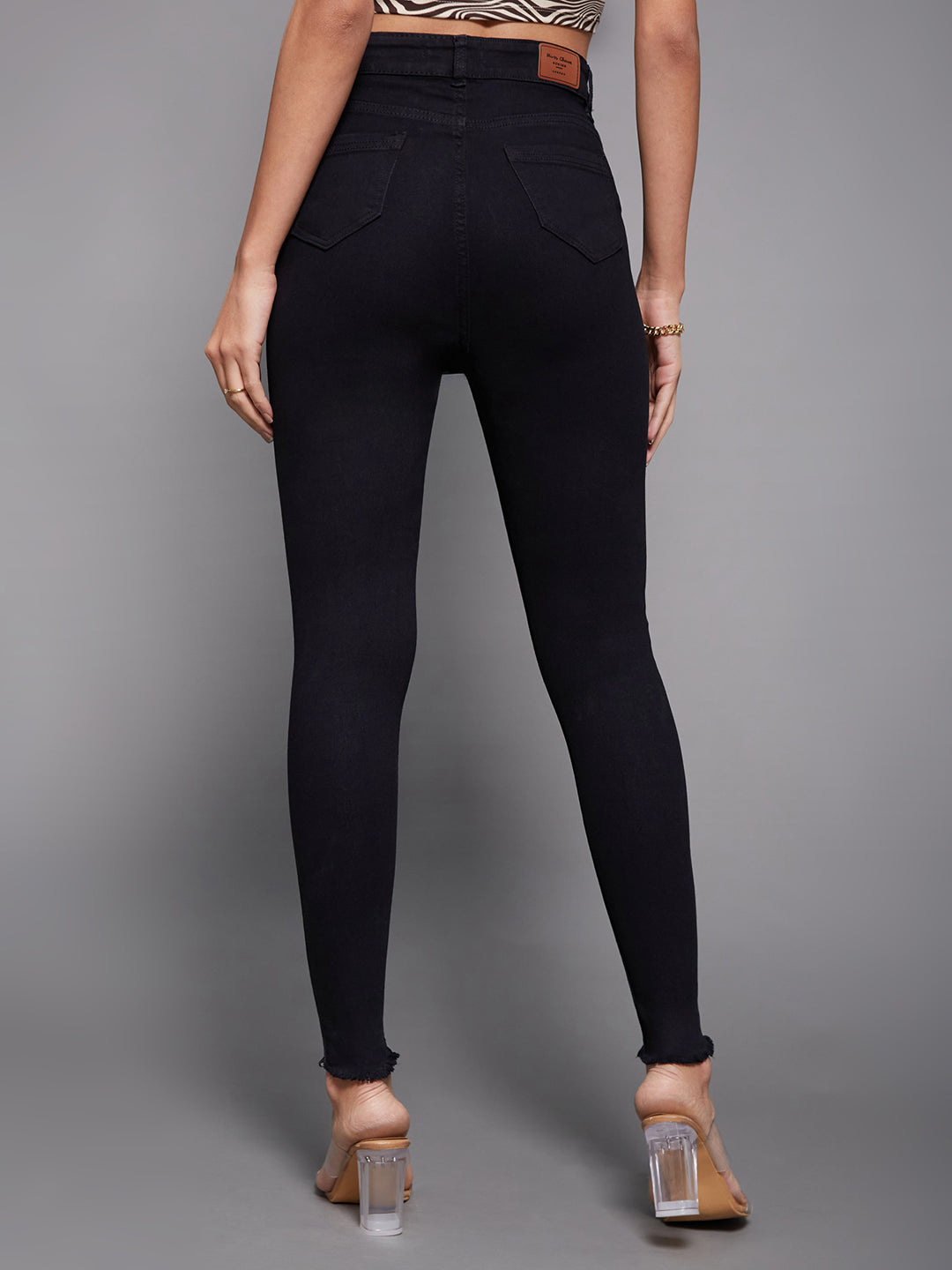 24/7 Comfort Black Cotton Skinny-Fit Cropped High-Rise Stretchable Denim Jeans