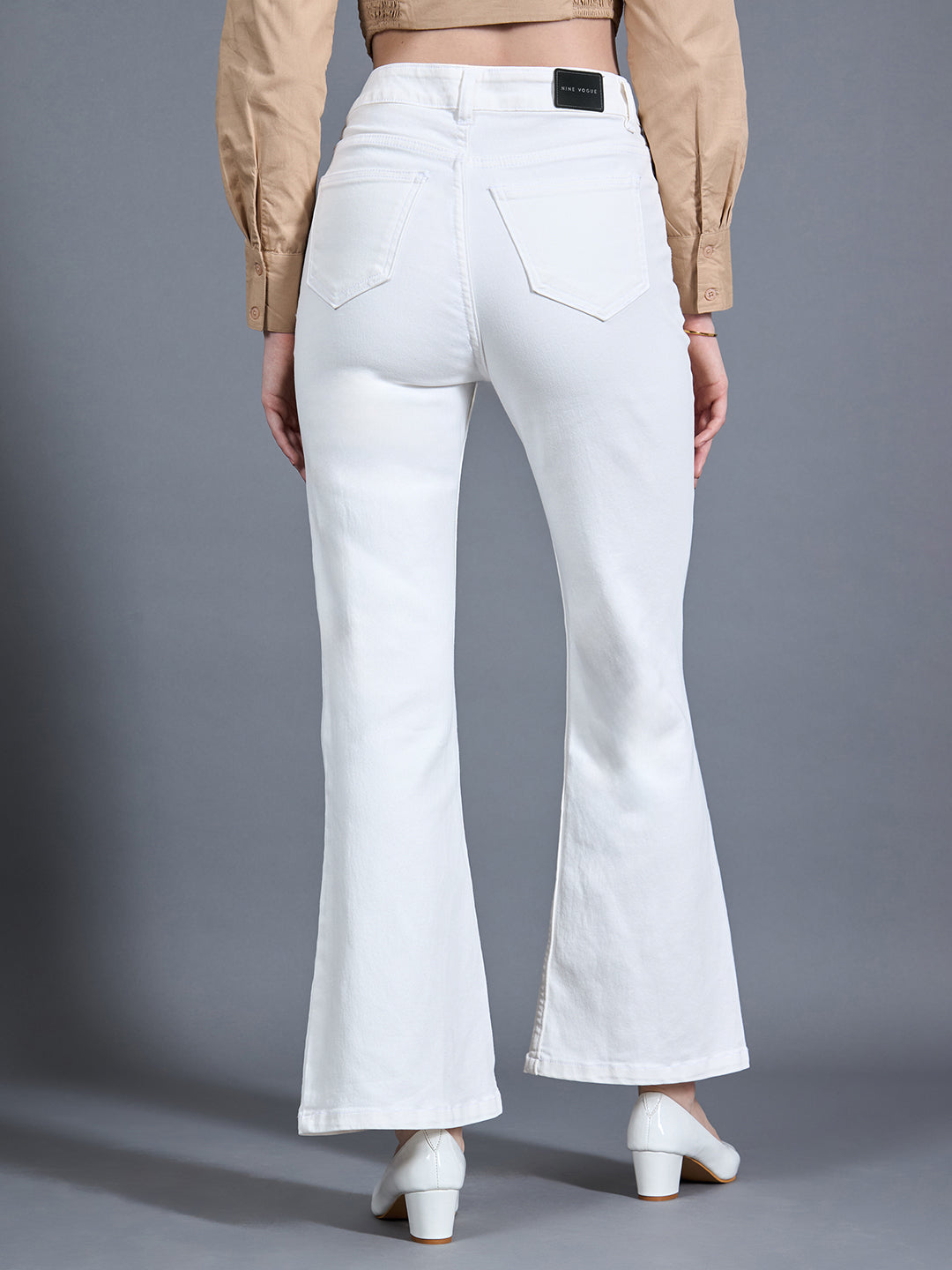 24/7 Comfort Workwear Women's White Bootcut High Rise Clean Look Regular Stretchable Denim Jeans