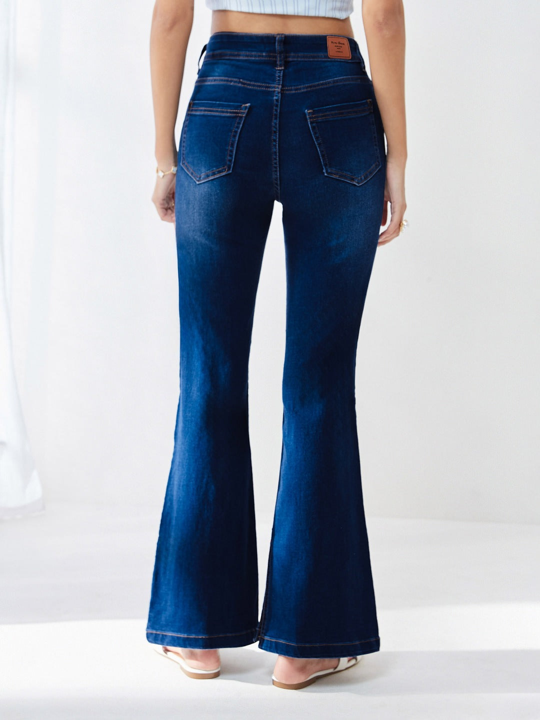 Blue Bootcut Mid Rise Regular Length Denim Stretchable Jeans for Women