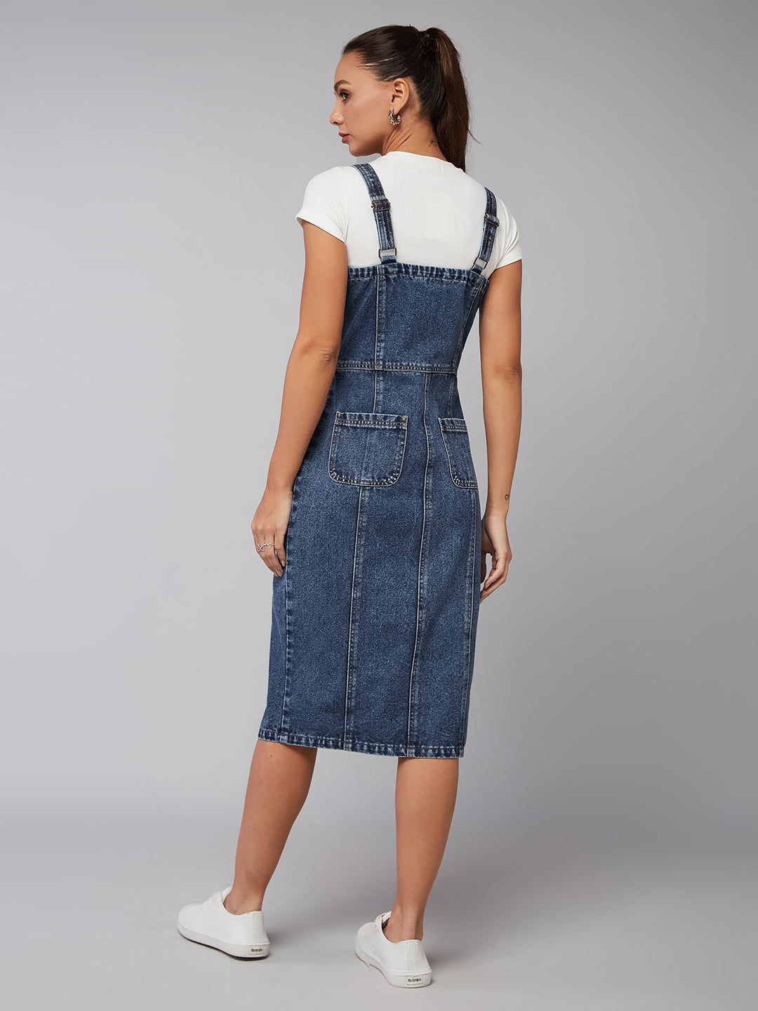 Women's Navy Blue Slim Midi Denim Dress