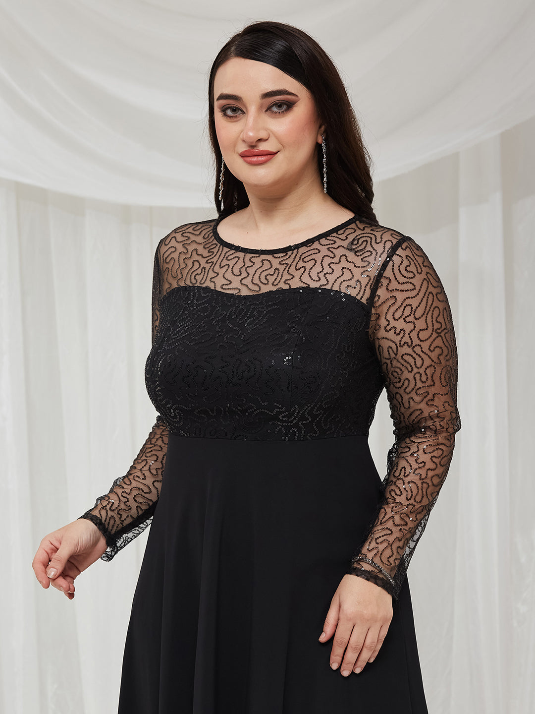 Black Solid Embellished Maxi Dress for Women — Miss Chase A+