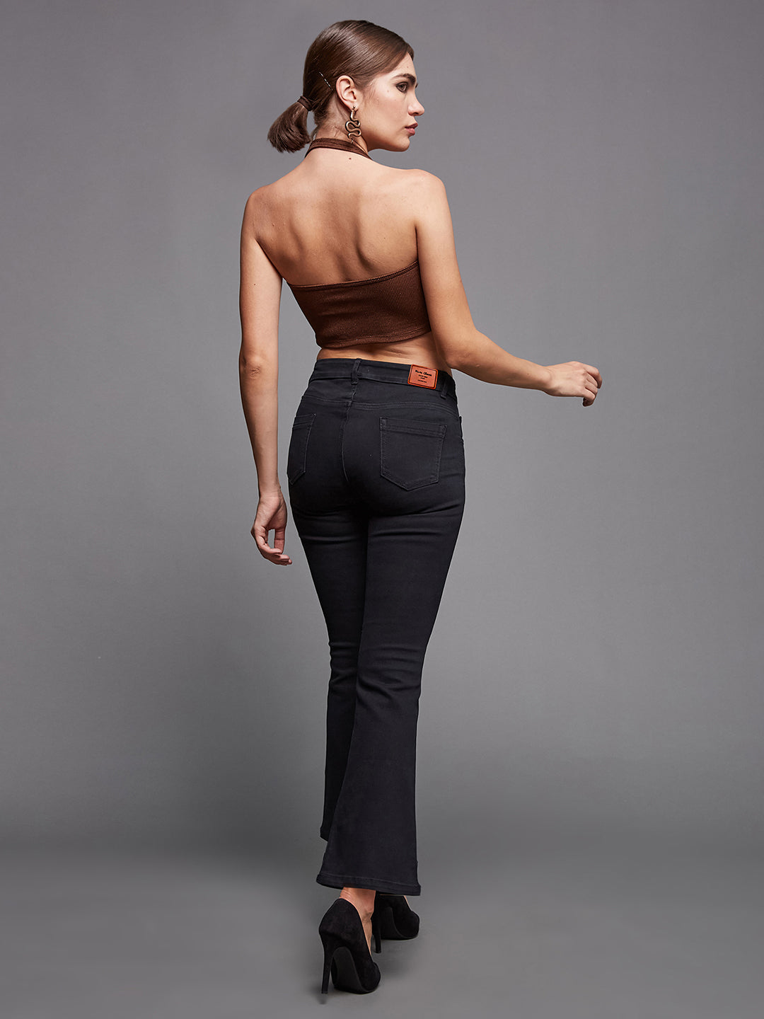 24/7 Comfort Black Bell-Bottom Bootcut Mid-Rise Stretchable Denim Jeans