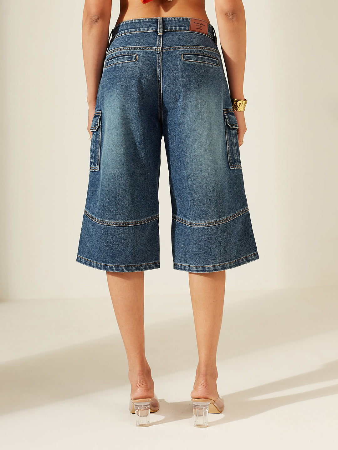 Dark Blue High-Rise Stretchable Denim Shorts for Women — Miss Chase