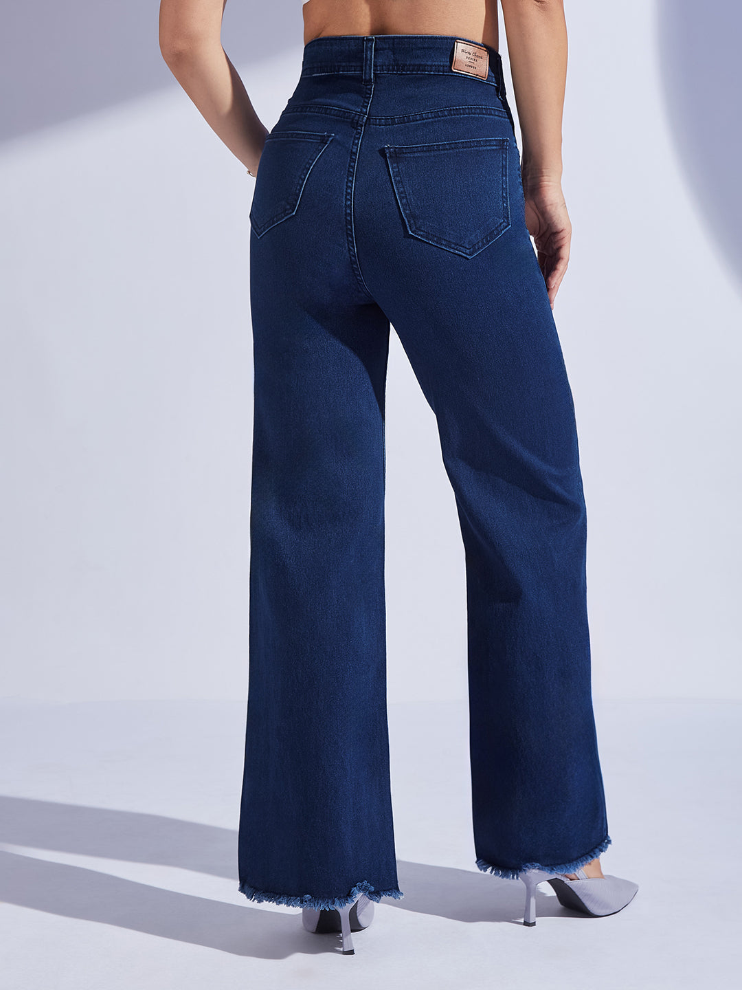 24/7 Comfort Navy Blue Wide-Leg High-Rise Stretchable Denim Jeans