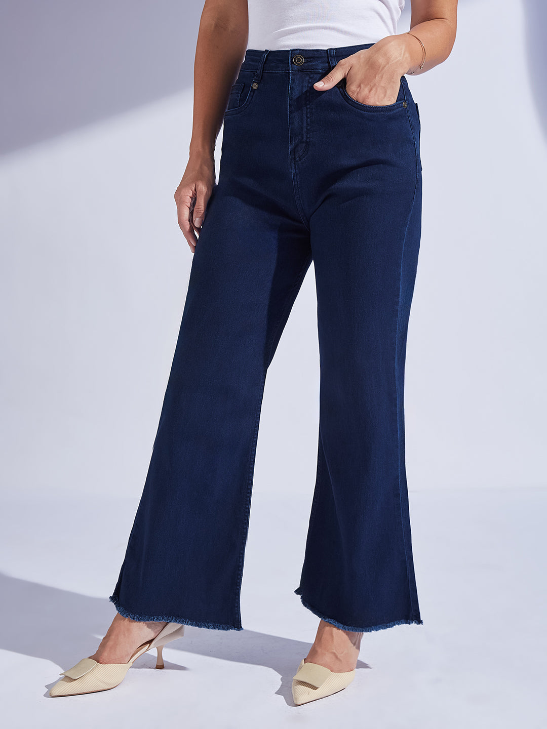 Navy-Blue Bootcut High-Rise Regular-Length Stretchable Denim Jeans for Women