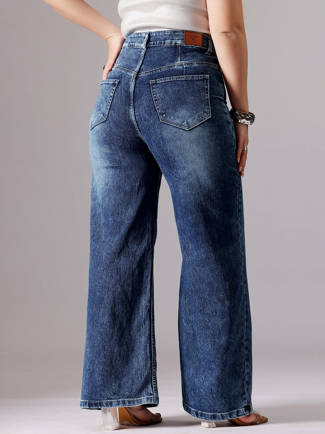 CHASEshape™ Women's Blue High-Rise Clean-Look Stretchable Denim Wide-Leg Shaping Jeans