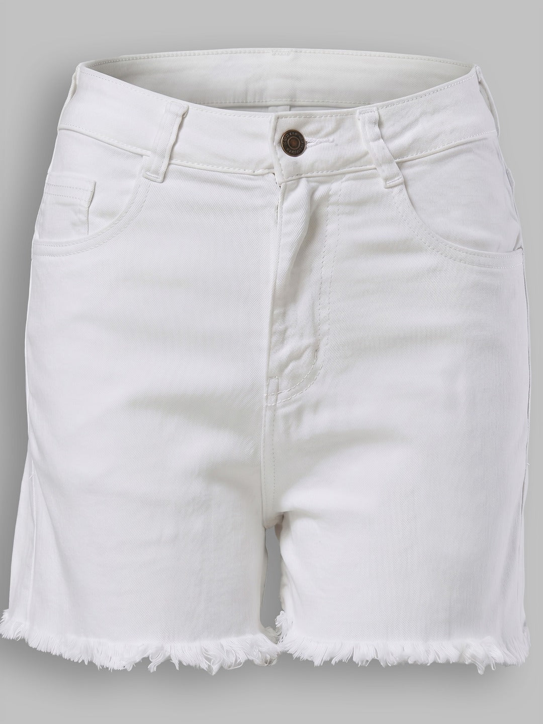 White High Rise Stretchable Denim Shorts for Women