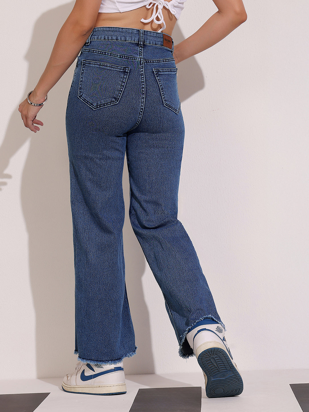 24/7 Comfort Navy-Blue Wide-Leg High Rise Regular-Length Stretchable Denim Jeans