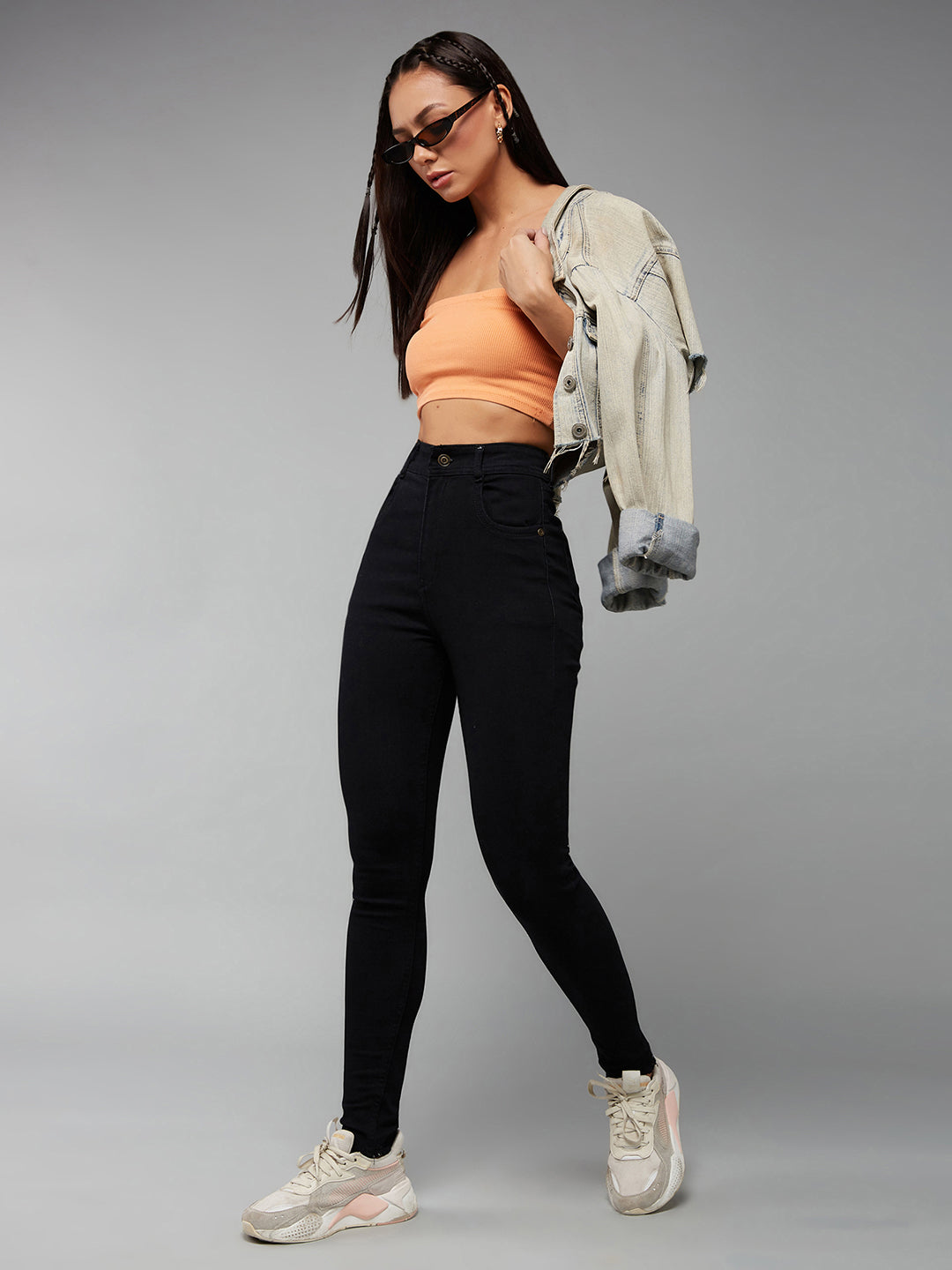 Women's Black Slim Fit Regular-Length High-Rise Denim Jeans