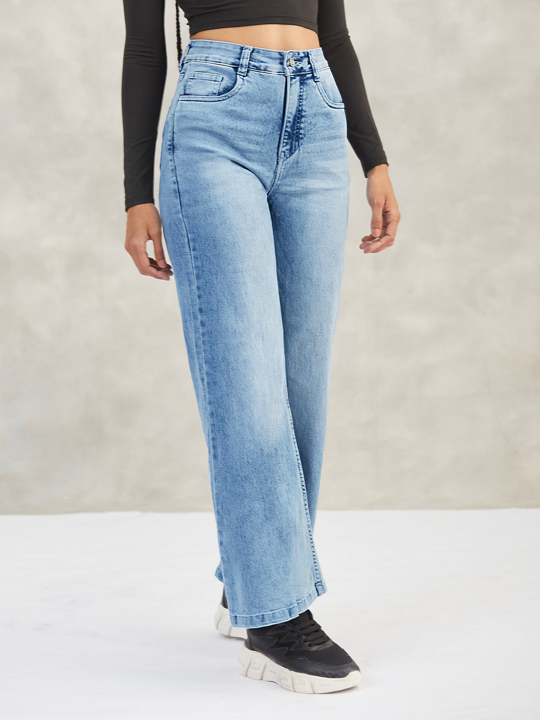 Women's Light Blue Wide-Leg High-Rise Stretchable Shaping Denim Jeans