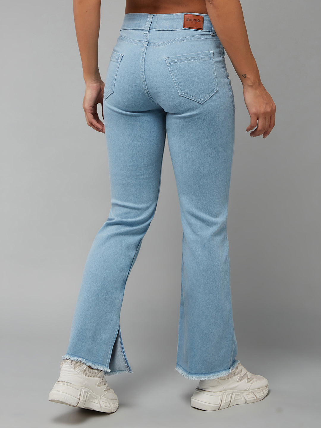 24/7 Comfort Light Blue Bell-Bottom Bootcut Hourglass High-Rise Cropped Stretchable Denim Jeans