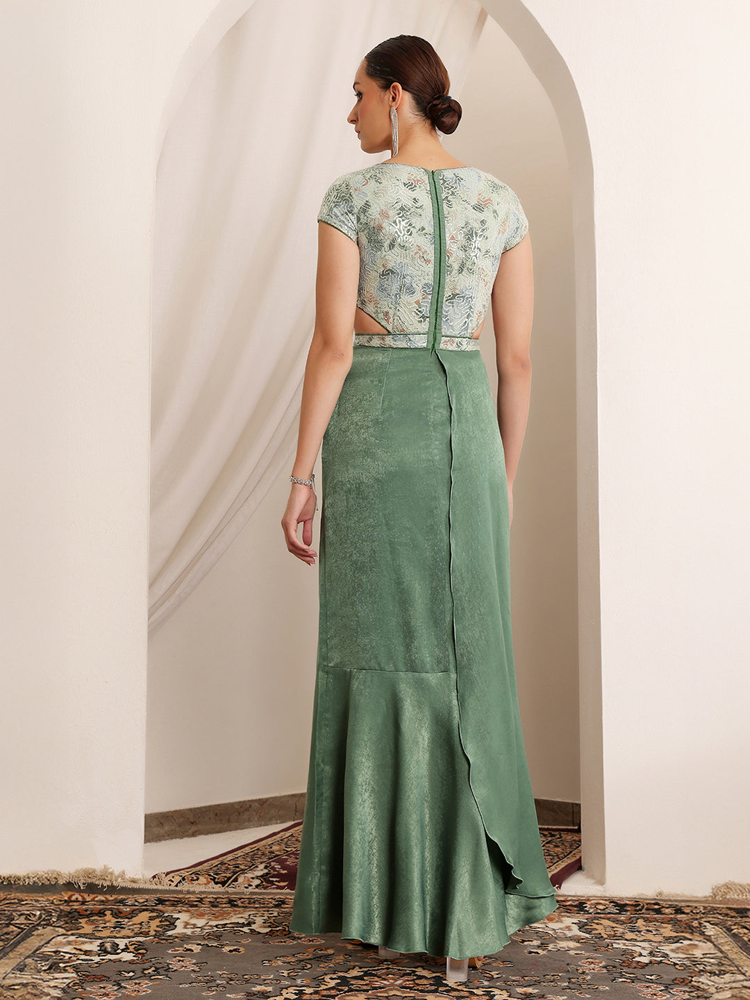 Mala Sage Green Satin Maxi Dress