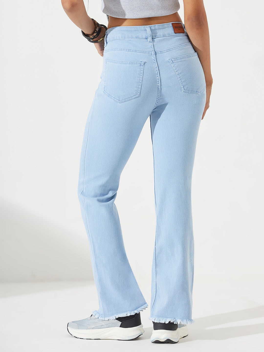 Light-Blue Bootcut High-Rise Cropped Stretchable Denim Jeans For Women