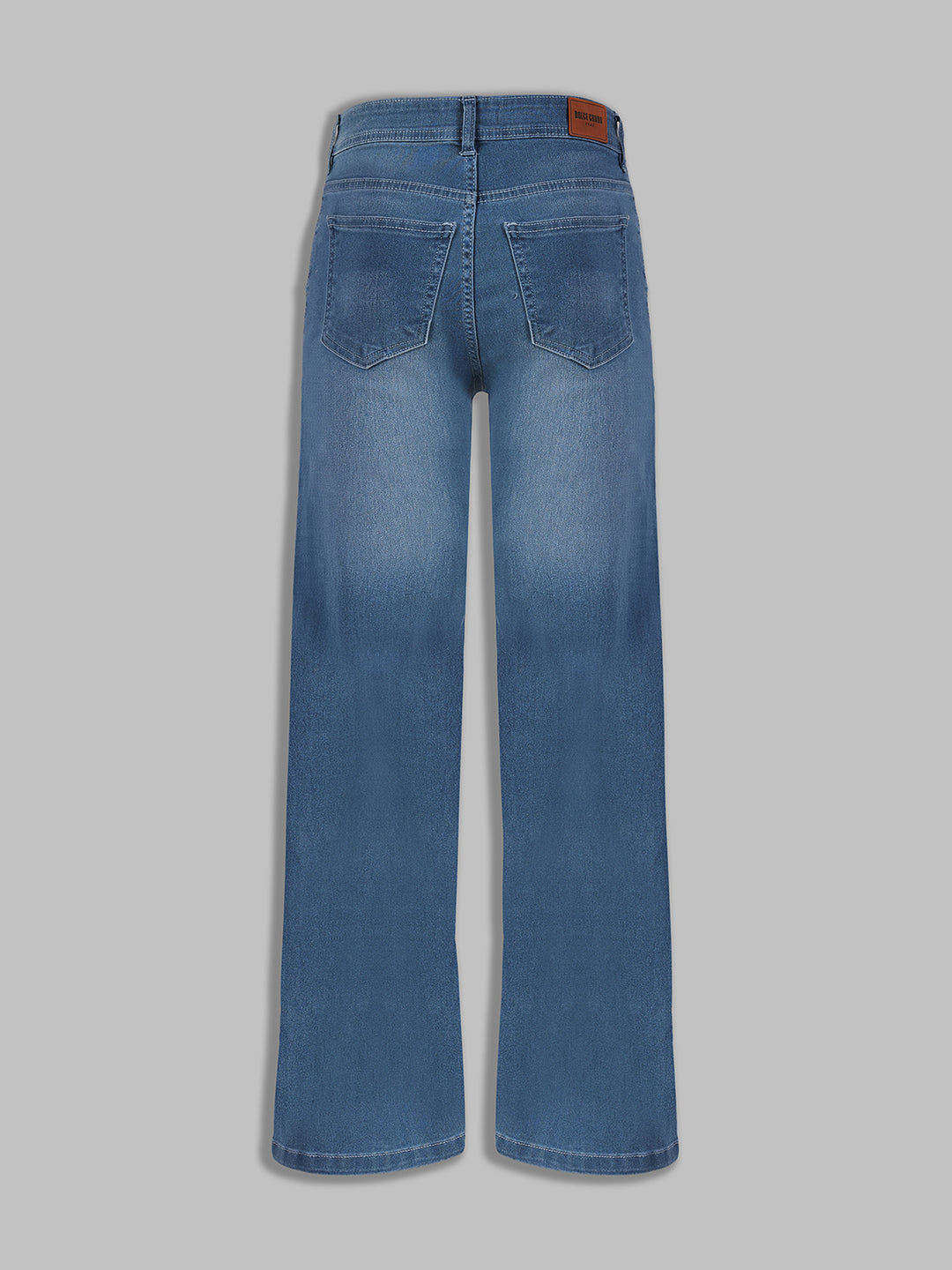 Women's Light Blue Wide-Leg Mid-Rise Blast-Effect Lightweight Denim Jeans