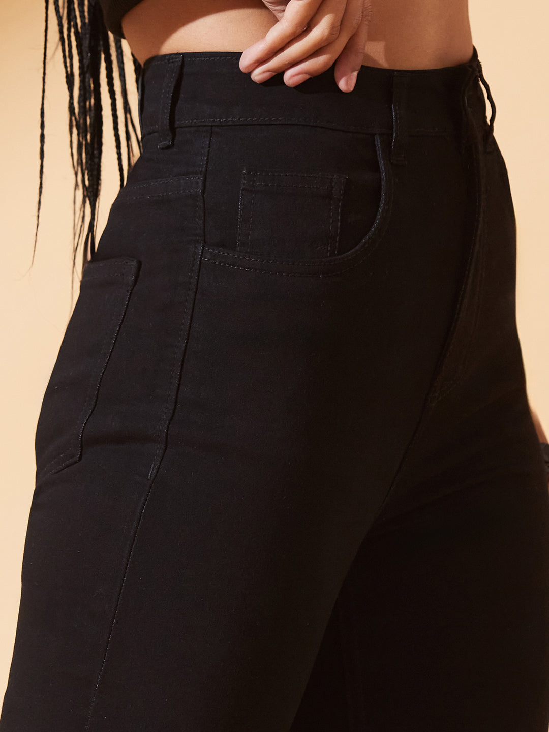 Black Bootcut High-Rise Regular Stretchable Denim Jeans for Women