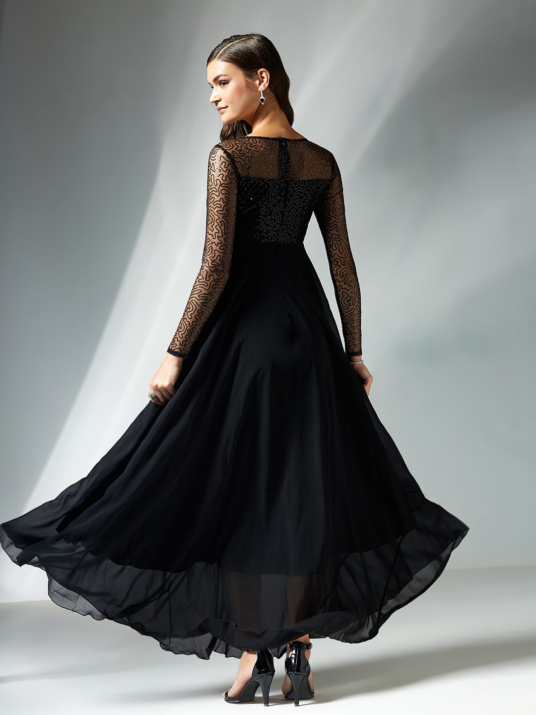 Women's Black Solid Embellished Maxi Dress