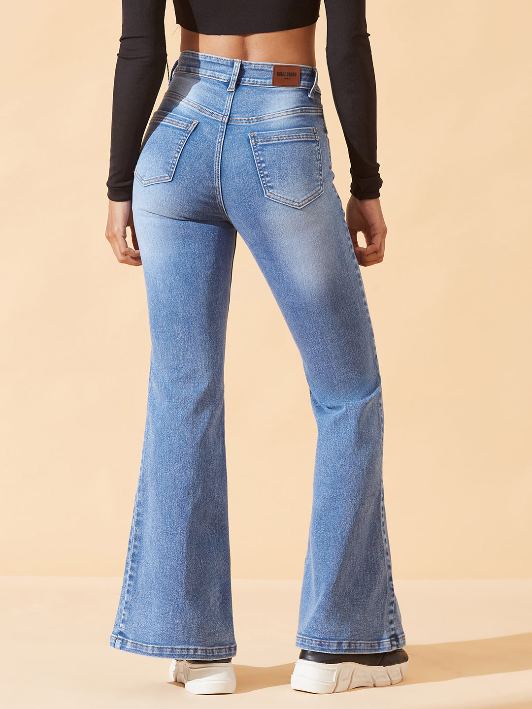 Blue Bootcut Mid-Rise Inseam Slit Heavy Wash Stretchable Denim Jeans for Women