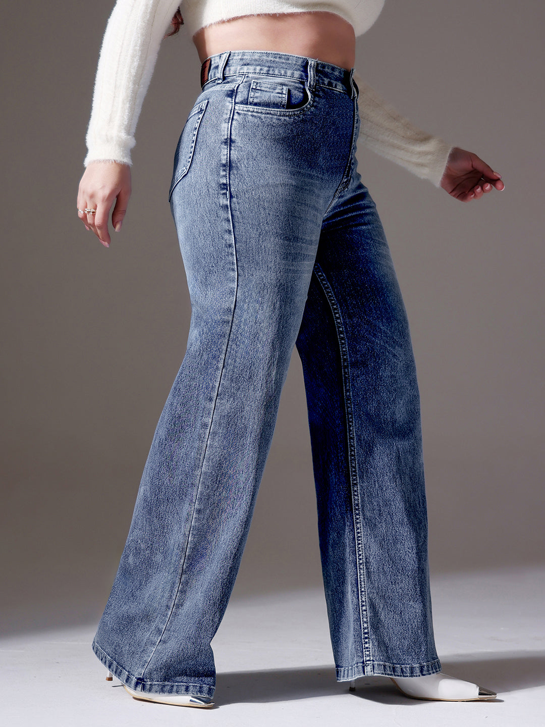 CHASEshape™ Light-Blue Wide-Leg High-Rise Clean-Look Stretchable Denim Jeans