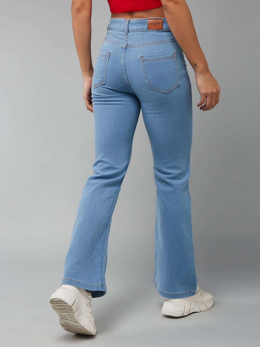 24/7 Comfort Light Blue Bell-Bottom Bootcut High-Rise Stretchable Denim Light Weight Jeans