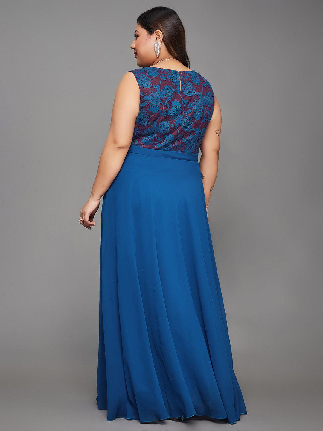 Royal Blue Sleeveless Fit and Flare Lace Dress for Women