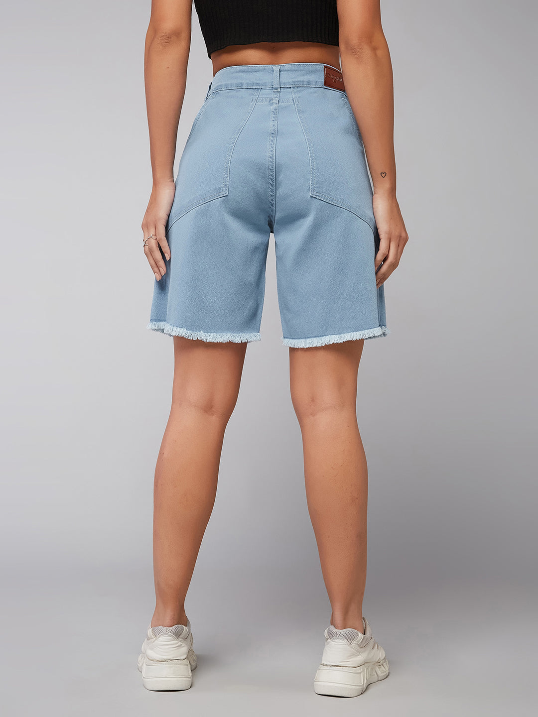 Light-Blue Regular High-Rise Clean-Look Above Knee Stretchable Denim Shorts for Women
