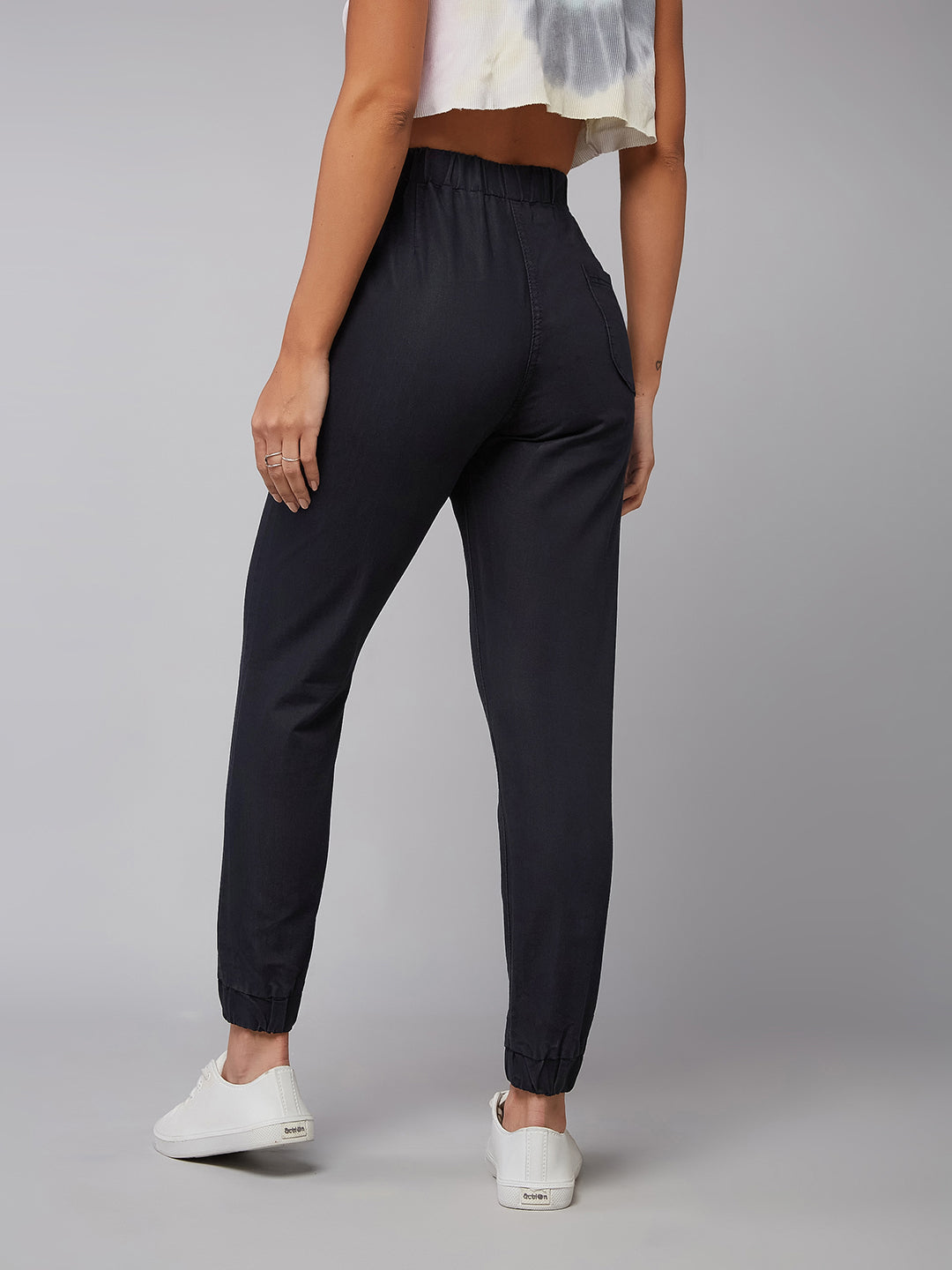 Black Mid-Rise Denim Joggers for Women