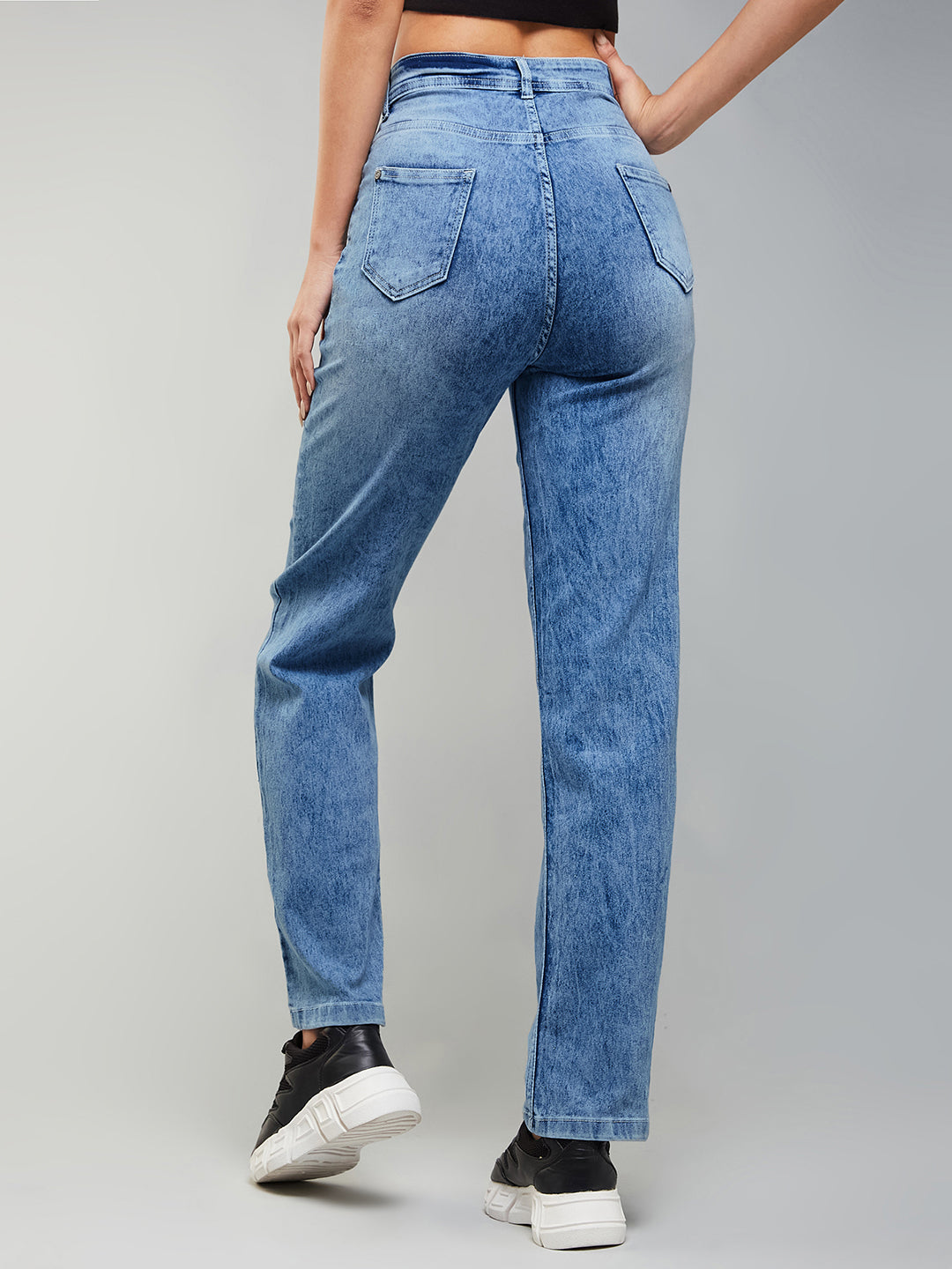 24/7 Comfort Light Blue Wide-Leg Fit High-Rise Stretchable Denim Jeans