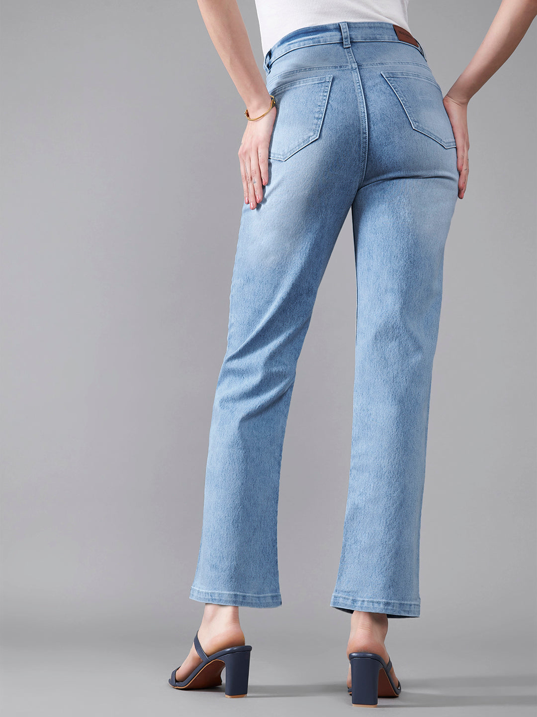 24/7 Comfort Light-Blue Wide-Leg Fit High-Rise Stretchable Denim Jeans for Women
