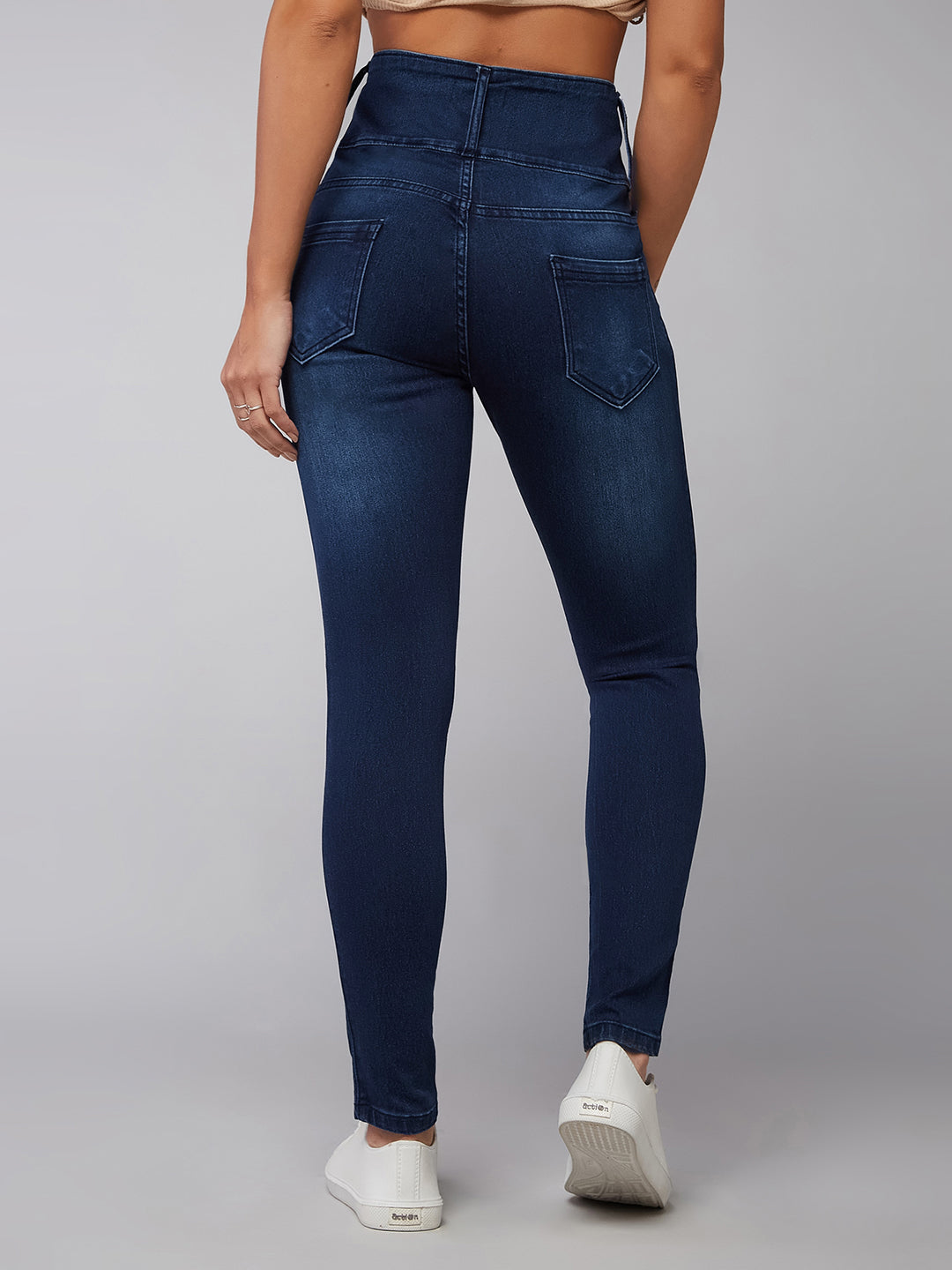 24/7 Comfort Navy Blue Skinny-Fit High-Rise Stretchable Denim Pants