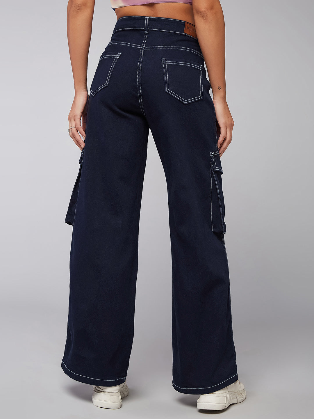 24/7 Comfort Navy-Blue Wide-Leg High-Rise Stretchable Denim Jeans
