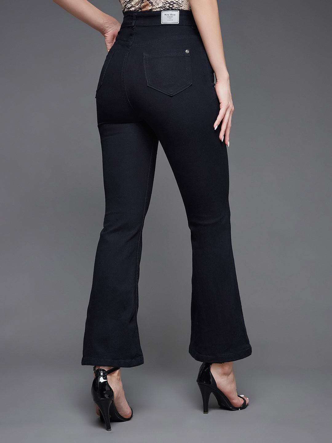 24/7 Comfort Black Bell-Bottom Bootcut Hourglass High-Rise Stretchable Slit Denim Jeans